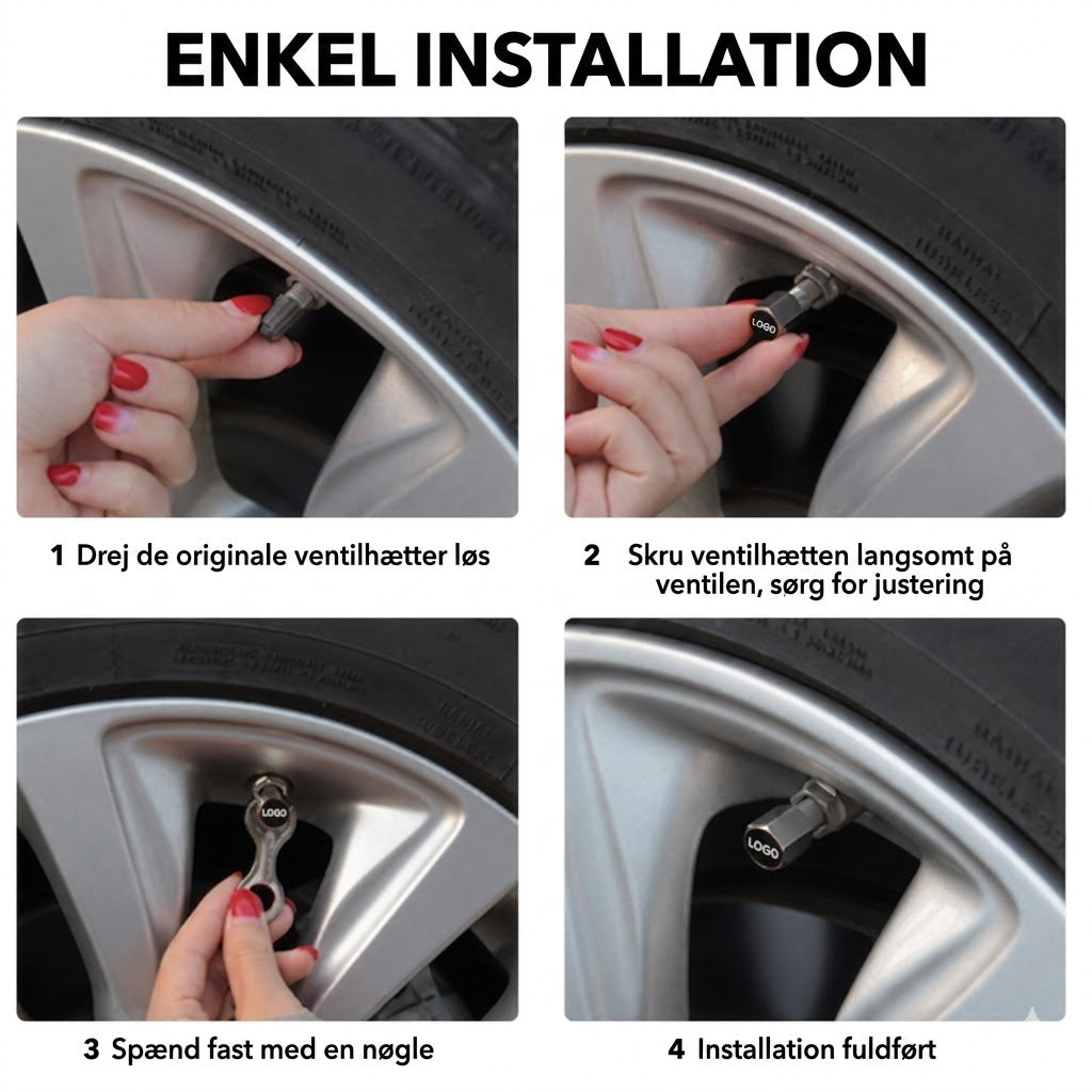 Luksuriøse ventilhætter med billogo – 4-pak