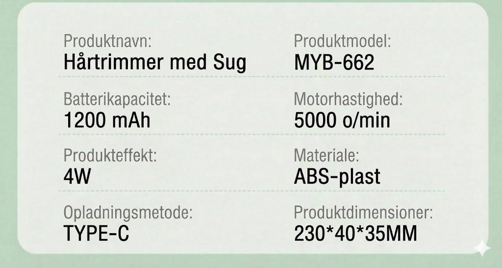 Hårklipper med vakuumfunktion (ingen rod)