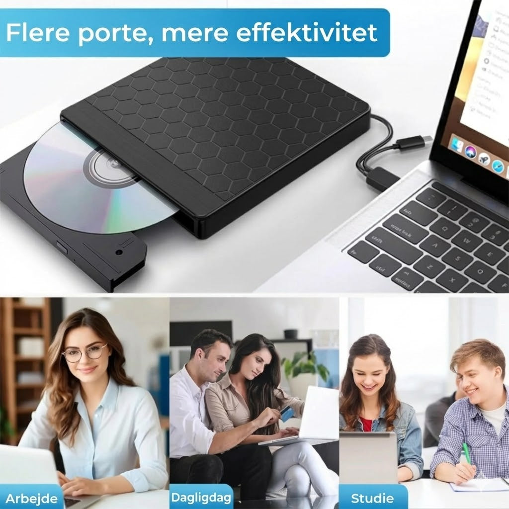 Ekstern DVD-afspiller og brænder 8-i-1 – med USB-hub