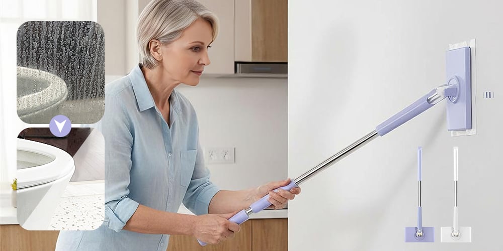 Håndholdt mini-moppe – med 6 magiske rengøringsklude