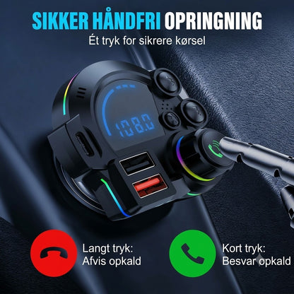 Universal FM Bluetooth-sender – trådløs streaming af musik og håndfri opkald