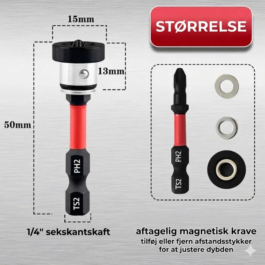 Magnetisk skruebits af S2-stål med dybdestop