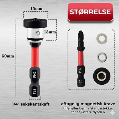 Magnetisk skruebits af S2-stål med dybdestop