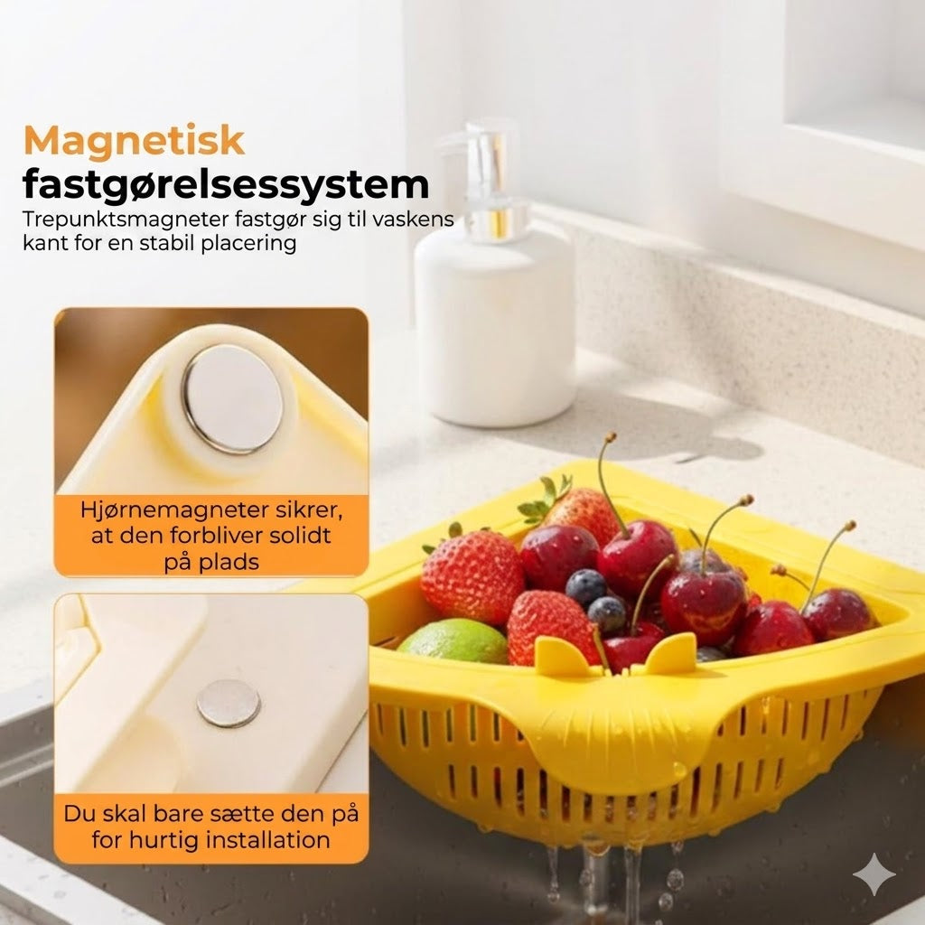 Magnetisk hjørnesi til vask – affaldskurv til madaffald
