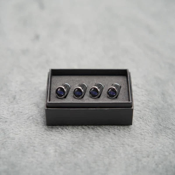 Luksus ventilhættesæt i kulfiberstil – Kulfiberlook – Universel til bil, motorcykel og cykel – Sporty hjulbeskyttelse – [4 stk.]