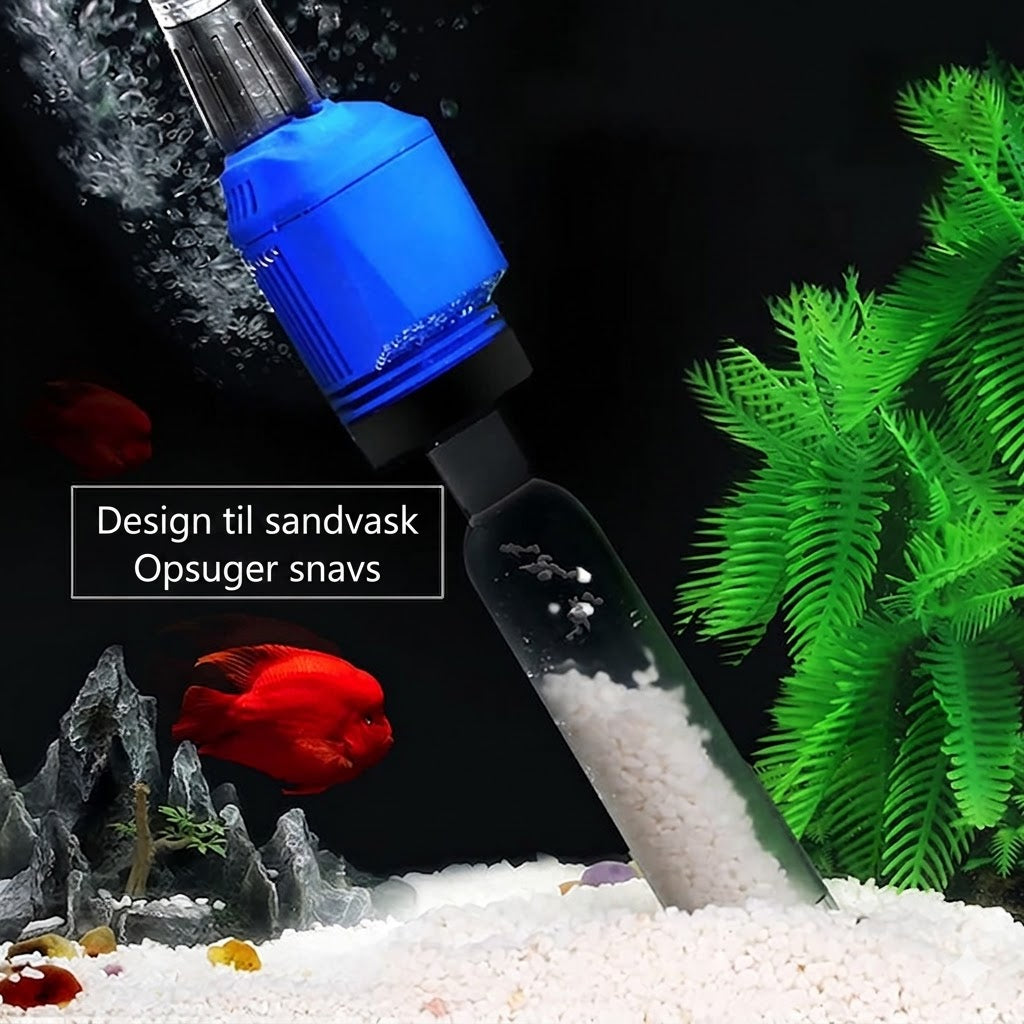 Elektrisk slamsuger og vandskifter til akvarium – 3-i-1 bundrenser – med filtreringsfunktion