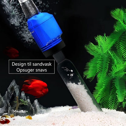 Elektrisk slamsuger og vandskifter til akvarium – 3-i-1 bundrenser – med filtreringsfunktion