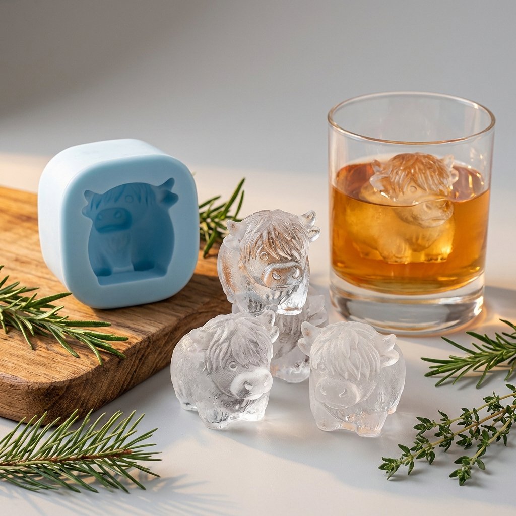 🐮 Mini skotsk højlandskvæg – 3D silikone-isterningform