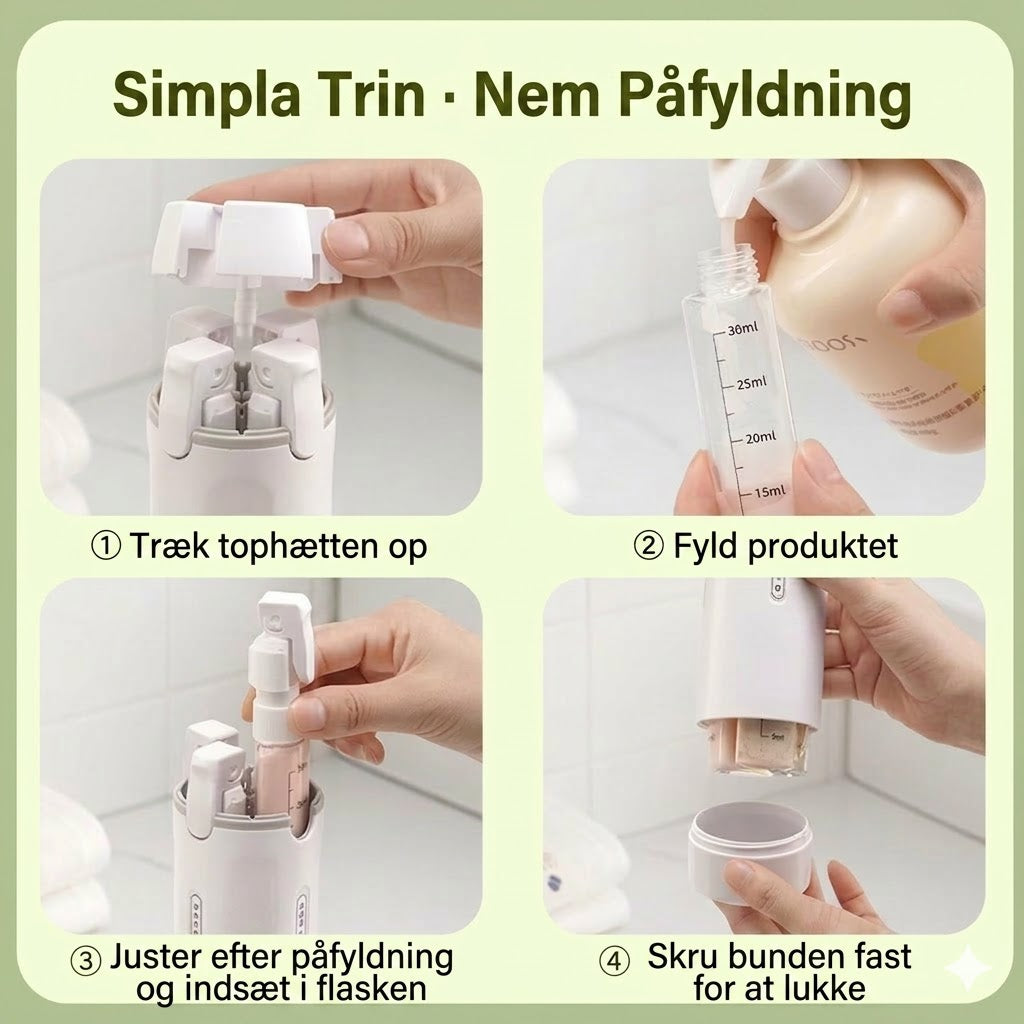 Bærbar 4-i-1 rejsedispenser