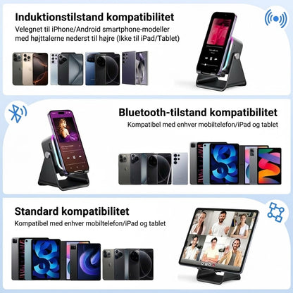 Trådløs induktionshøjtaler med mobilholder