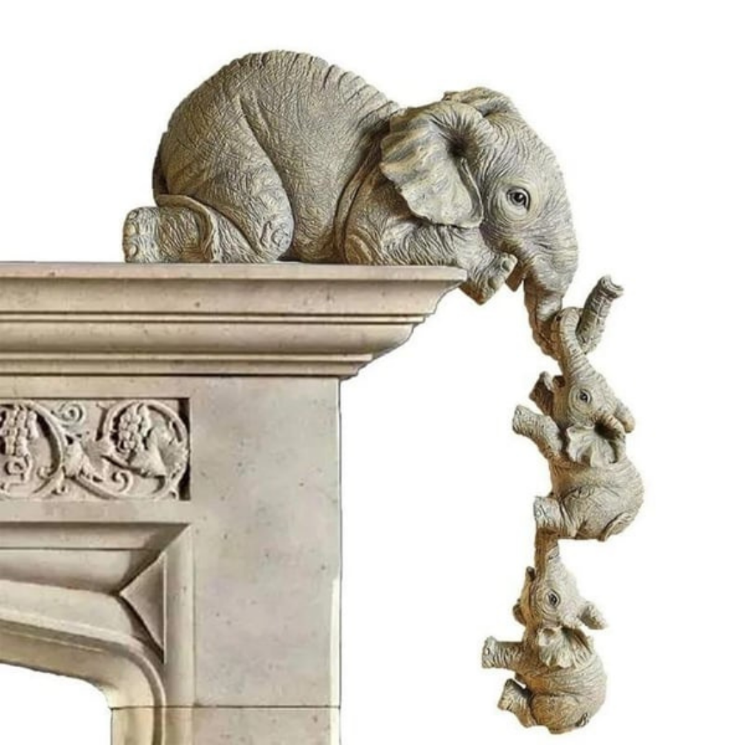 Elefantformet harpiksfigur — symboliserer stærke familiebånd