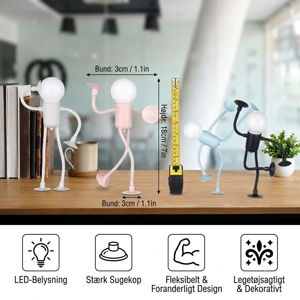 LED-lys med sugekop – sjovt design med udskiftelige sugekopper til dekoration