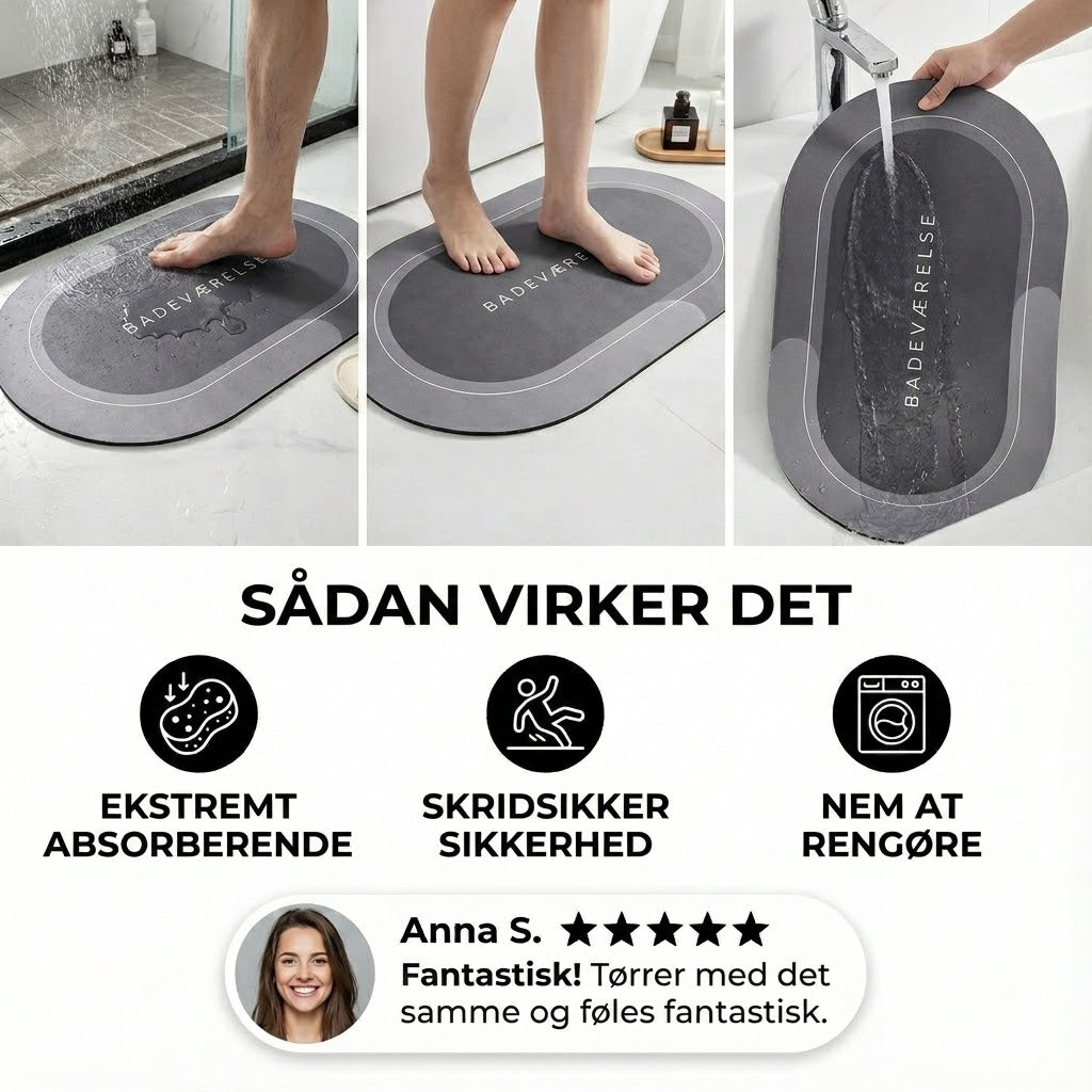 Hurtigtørrende bademåtte