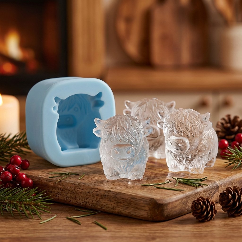 🐮 Mini skotsk højlandskvæg – 3D silikone-isterningform