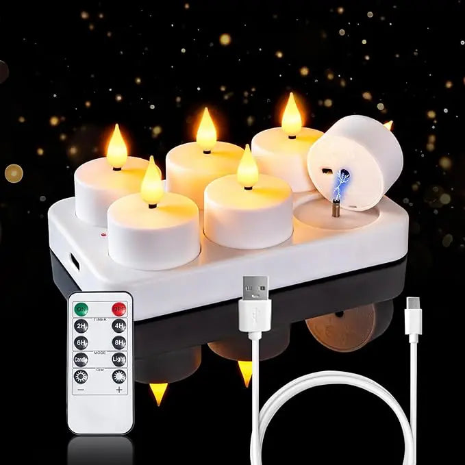 Genopladelige LED-fyrfadslys (flammefri) — skaber en hyggelig stemning — ingen brandfare