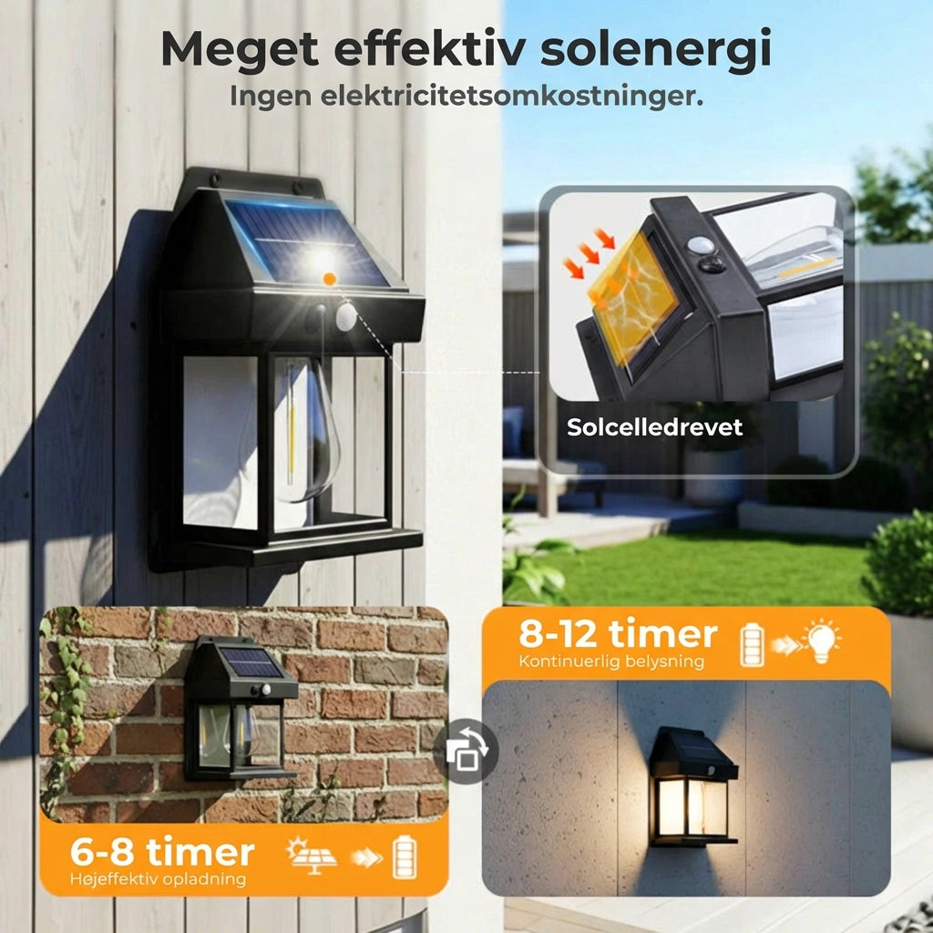 Solcelle-væglampe med bevægelsessensor – udendørs solbelysning – trådløs og vandtæt (IP65)