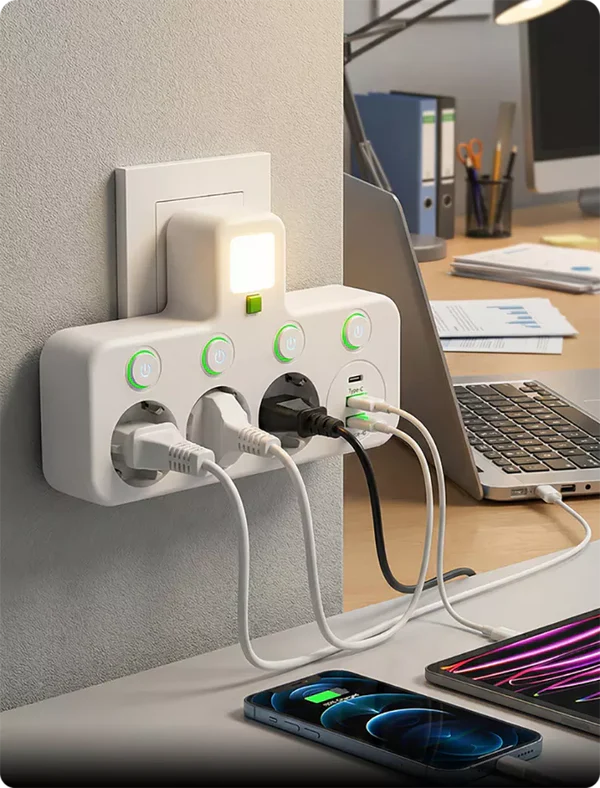 Flerports EU-stikkontaktadapter