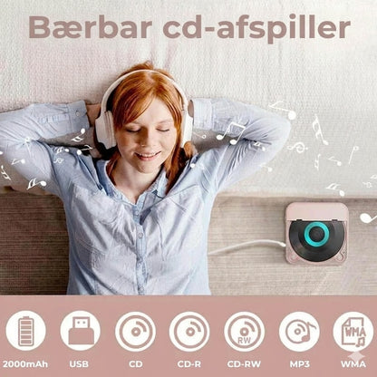 Bærbar CD-afspiller med Bluetooth – genopladelig Discman til bilen og på farten (Anti-Shock)