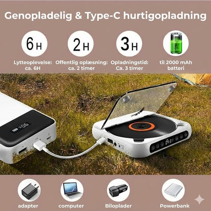 Bærbar CD-afspiller med Bluetooth – genopladelig Discman til bilen og på farten (Anti-Shock)
