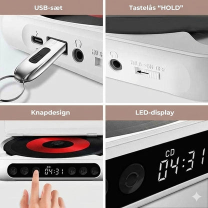 Bærbar CD-afspiller med Bluetooth – genopladelig Discman til bilen og på farten (Anti-Shock)