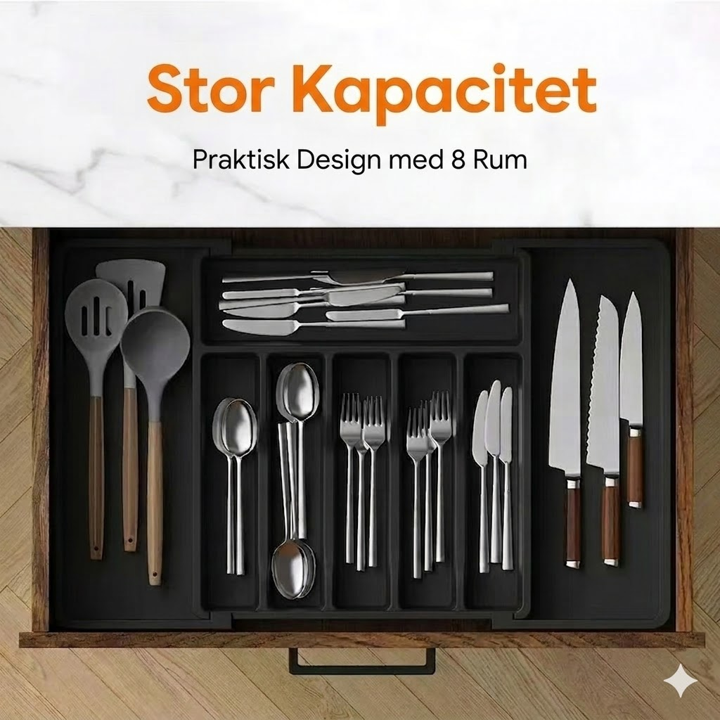 Udtrækkelig bestikindsats til køkkenskuffe