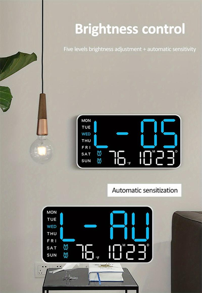 Stort digitalt LED-vægur – Moderne elektronisk ur med dato og temperatur
