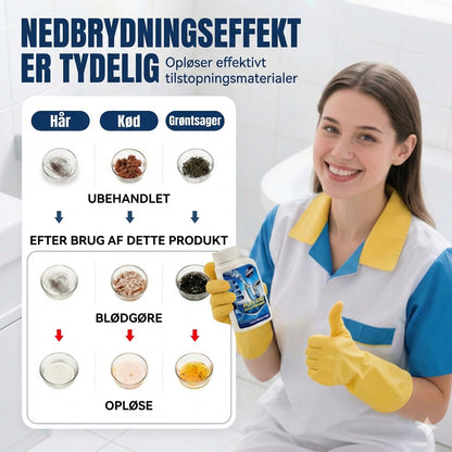 Kraftig afløbsrens – flydende rørrens til køkken, bruser og toilet (opløser hår og fedt)