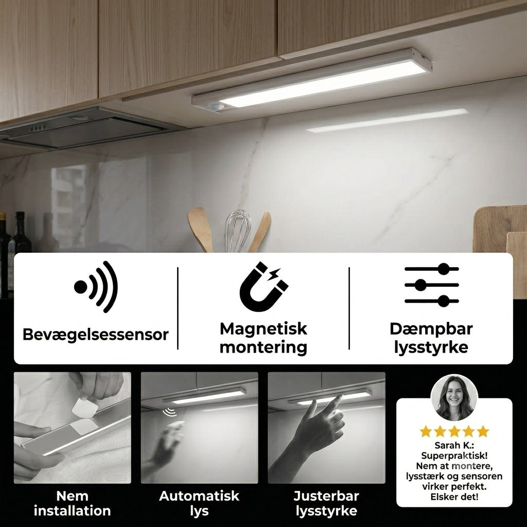Trådløst LED-skabslys med bevægelsessensor – Magnetisk og dæmpbar