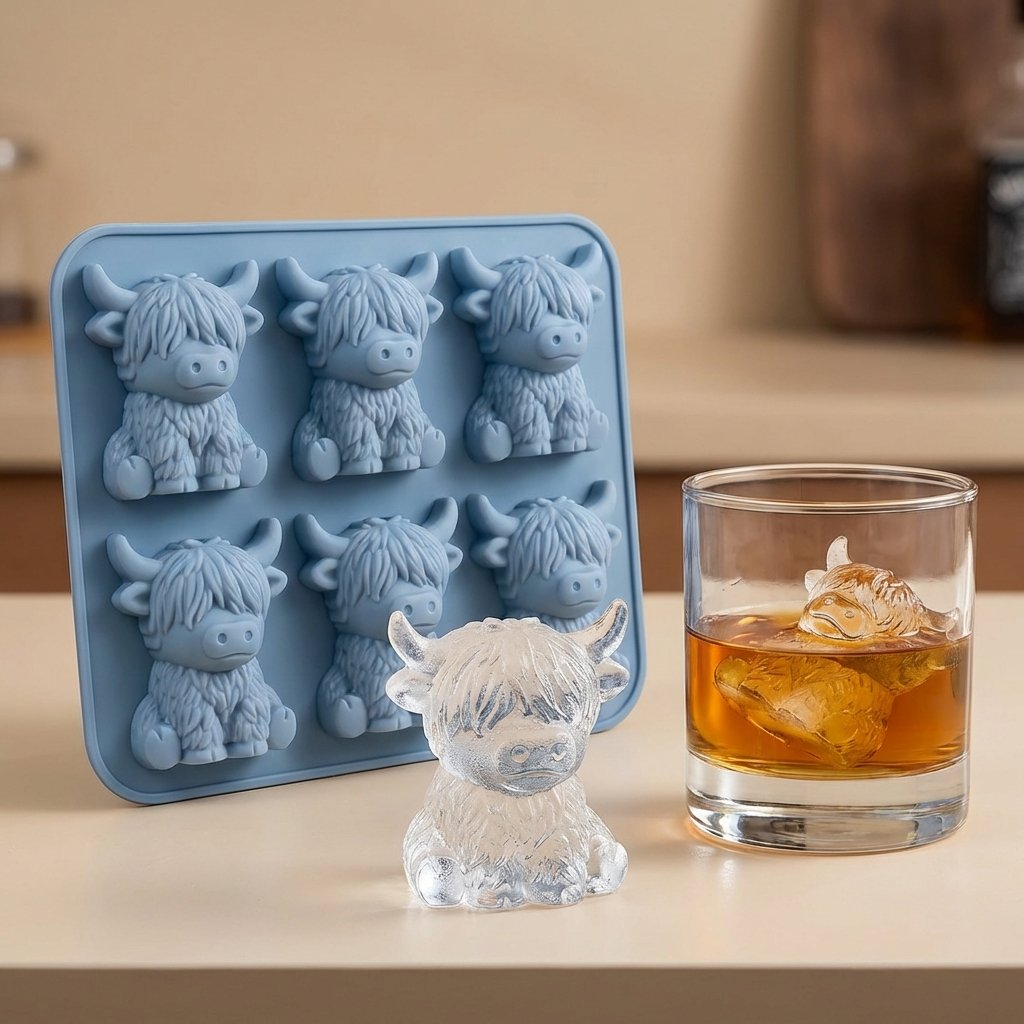 🐮 Mini skotsk højlandskvæg – 3D silikone-isterningform