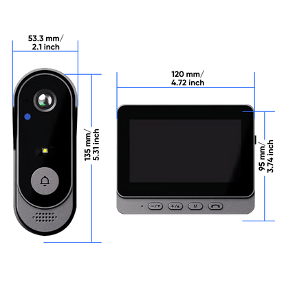 Videodørklokke med indendørs skærm (monitor) – trådløs dørtelefon med kamera