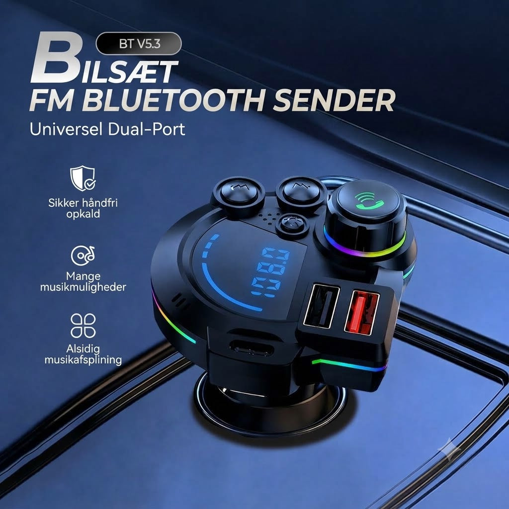 Universal FM Bluetooth-sender – trådløs streaming af musik og håndfri opkald