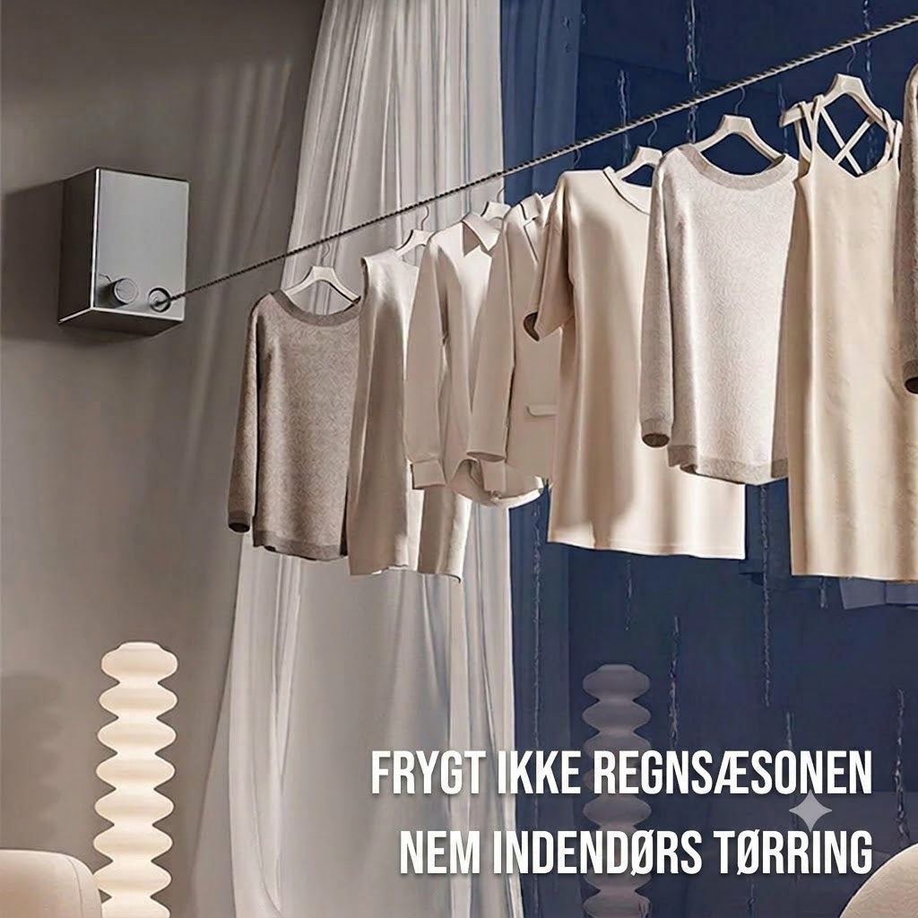 Usynlig tørresnor – udtrækkeligt tørrestativ i stål, montering uden boring, fleksibel tørring