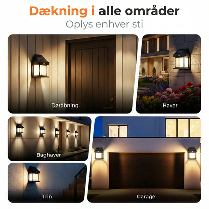 Solcelle-væglampe med bevægelsessensor – udendørs solbelysning – trådløs og vandtæt (IP65)