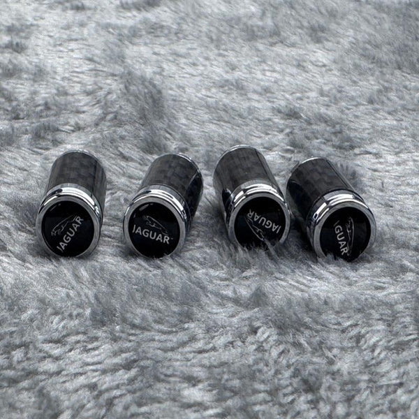 Luksus ventilhættesæt i kulfiberstil – Kulfiberlook – Universel til bil, motorcykel og cykel – Sporty hjulbeskyttelse – [4 stk.]