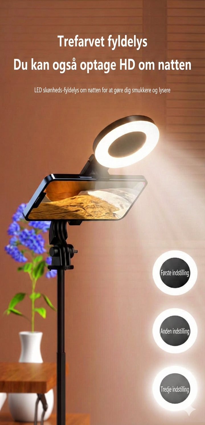 6-i-1 selfiestang med stativ og fill-light – Bluetooth-stativ med fjernbetjening (til iPhone og Android)