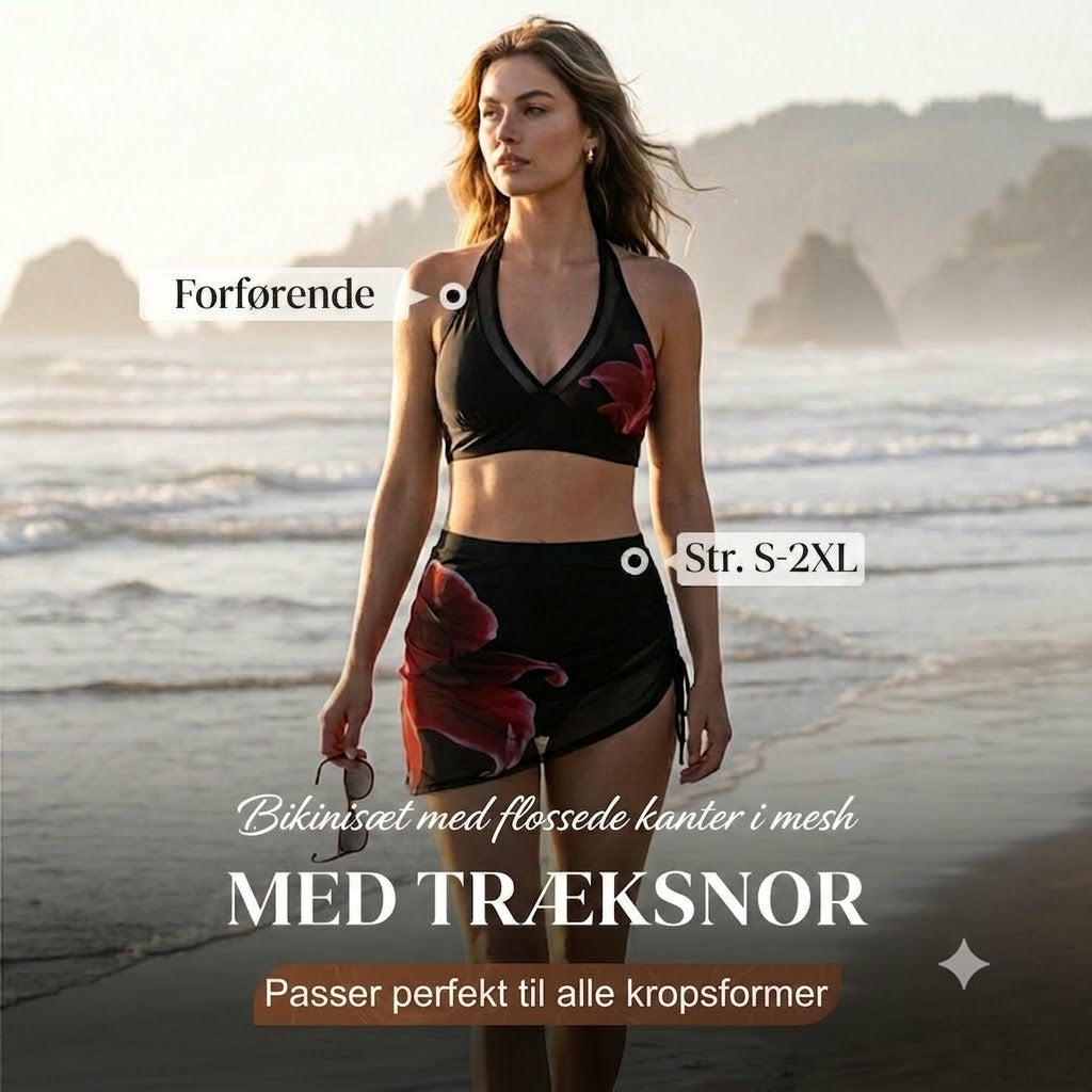 👙🌊 Fiskeformet bikini med bindebånd – justerbar snøre til det ultimative sommerlook
