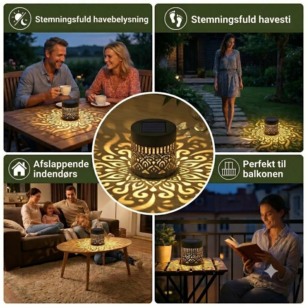 Farverig solcelle-mandala havelampe – Vandtæt LED-væglampe med projektionseffekt, til udendørs brug