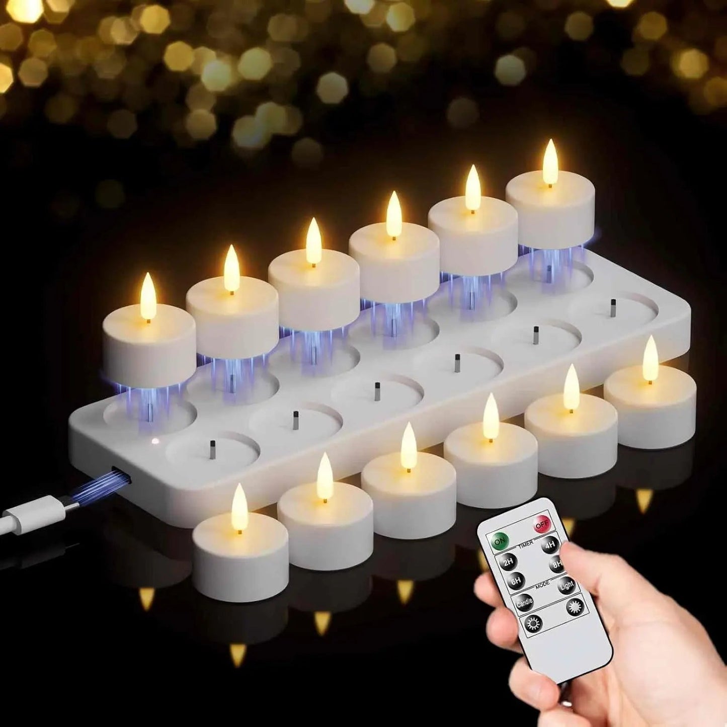 Genopladelige LED-fyrfadslys (flammefri) — skaber en hyggelig stemning — ingen brandfare