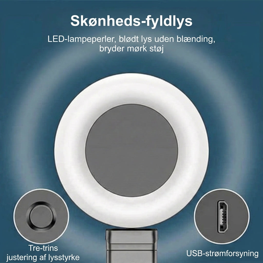 6-i-1 selfiestang med stativ og fill-light – Bluetooth-stativ med fjernbetjening (til iPhone og Android)