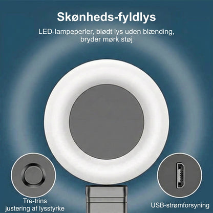 6-i-1 selfiestang med stativ og fill-light – Bluetooth-stativ med fjernbetjening (til iPhone og Android)