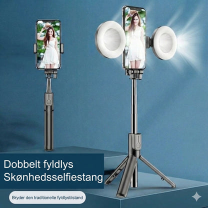 6-i-1 selfiestang med stativ og fill-light – Bluetooth-stativ med fjernbetjening (til iPhone og Android)