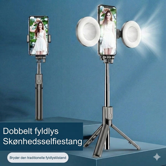 6-i-1 selfiestang med stativ og fill-light – Bluetooth-stativ med fjernbetjening (til iPhone og Android)
