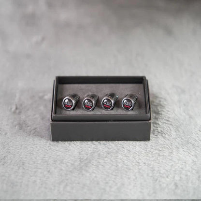 Luksus ventilhættesæt i kulfiberstil – Kulfiberlook – Universel til bil, motorcykel og cykel – Sporty hjulbeskyttelse – [4 stk.]