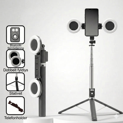 6-i-1 selfiestang med stativ og fill-light – Bluetooth-stativ med fjernbetjening (til iPhone og Android)