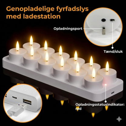 Genopladelige LED-fyrfadslys (flammefri) — skaber en hyggelig stemning — ingen brandfare