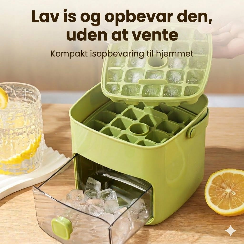 Isterningebakke i silikone med låg – klembar iskop med håndtag