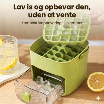 Isterningebakke i silikone med låg – klembar iskop med håndtag