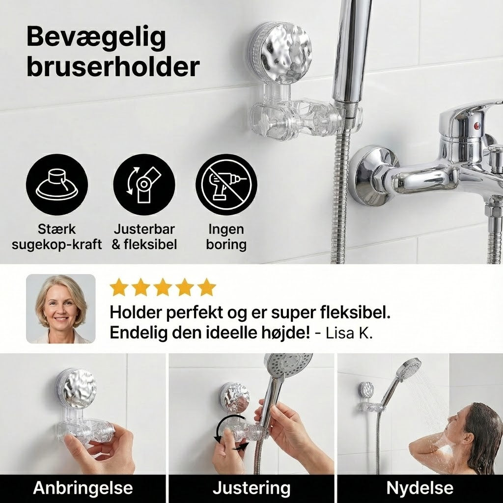 Justerbar og flytbar holder til bruser – fleksibel holder til håndbruser uden boring