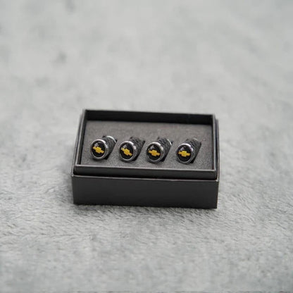 Luksus ventilhættesæt i kulfiberstil – Kulfiberlook – Universel til bil, motorcykel og cykel – Sporty hjulbeskyttelse – [4 stk.]