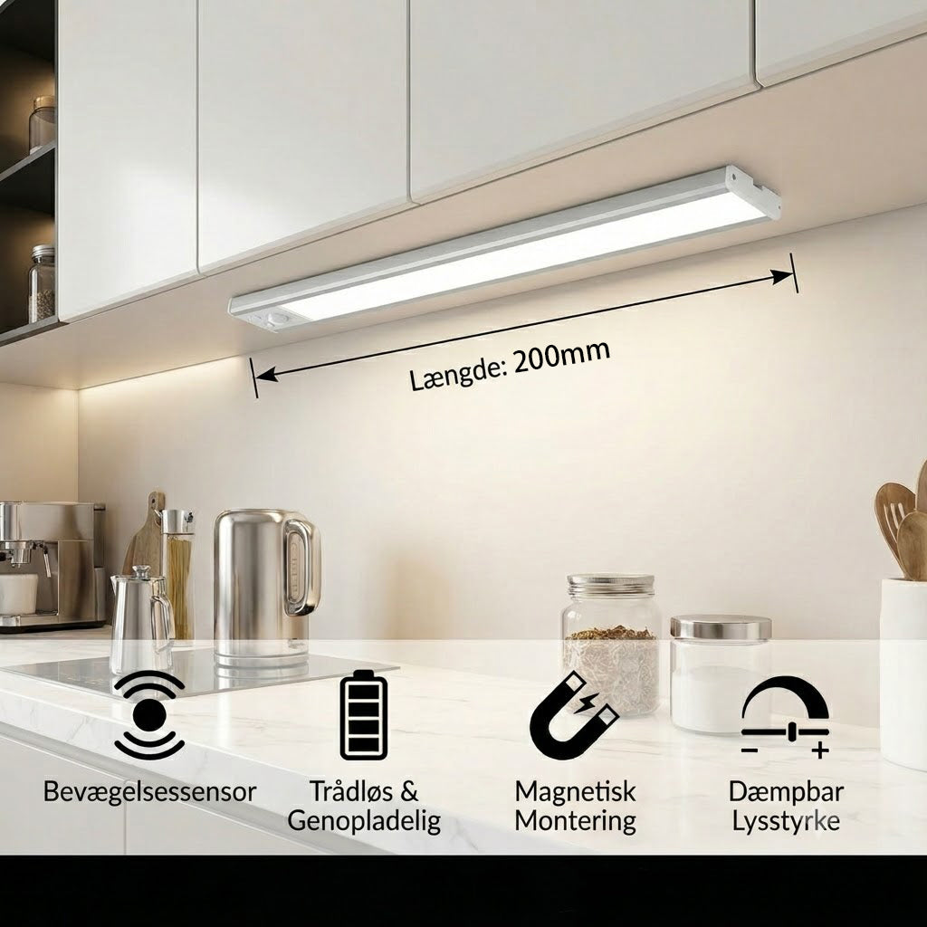 Trådløst LED-skabslys med bevægelsessensor – Magnetisk og dæmpbar